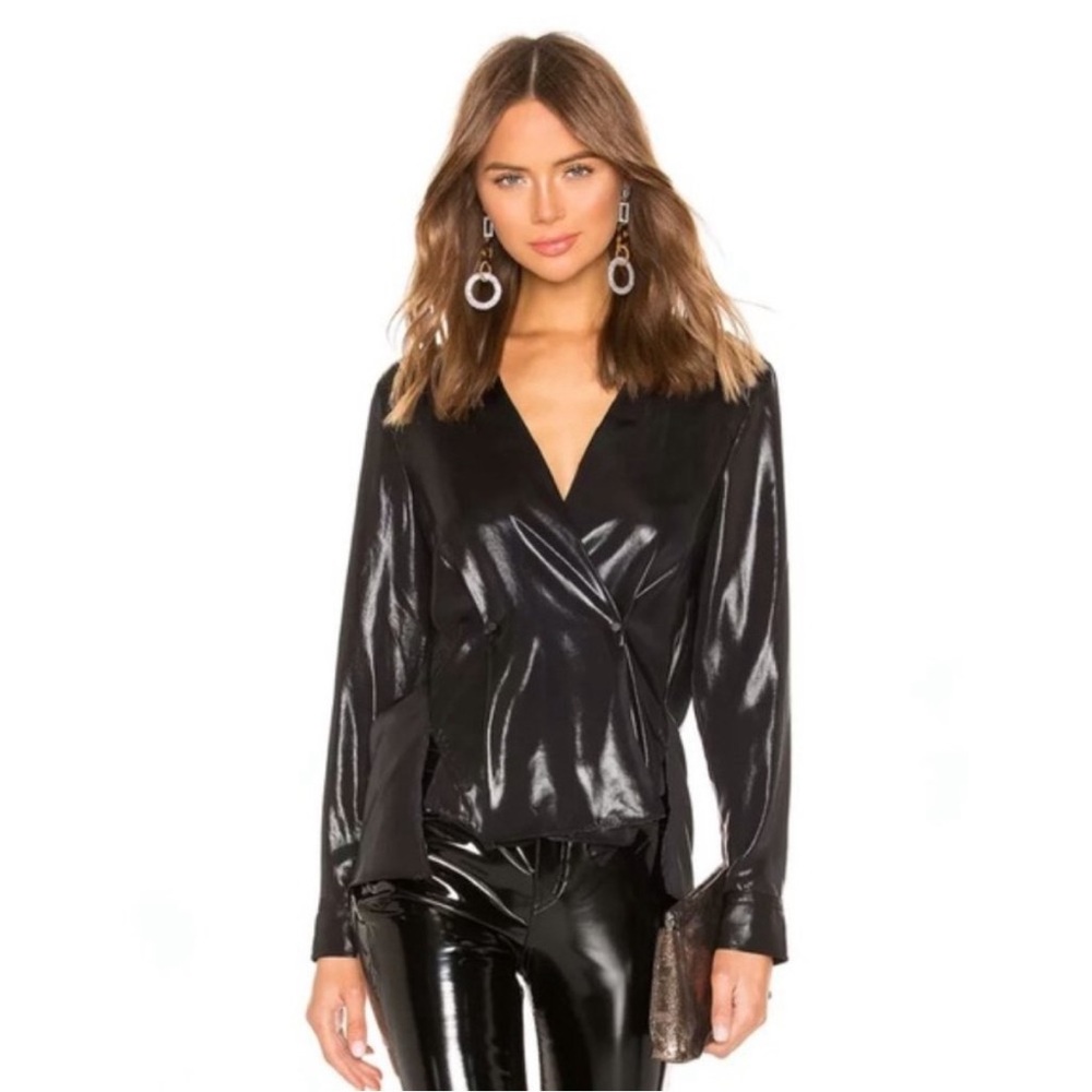 Rag & Bone Debbie Lamé V-Neck Top in Black Metallic